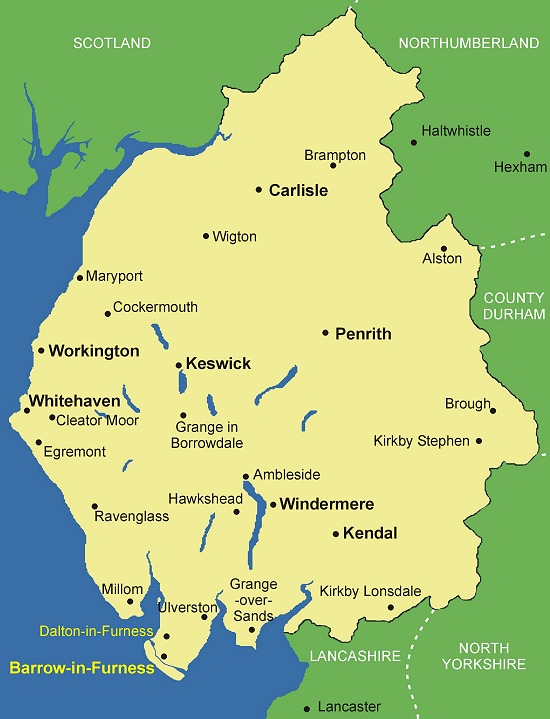 Clickable map of Cumbria