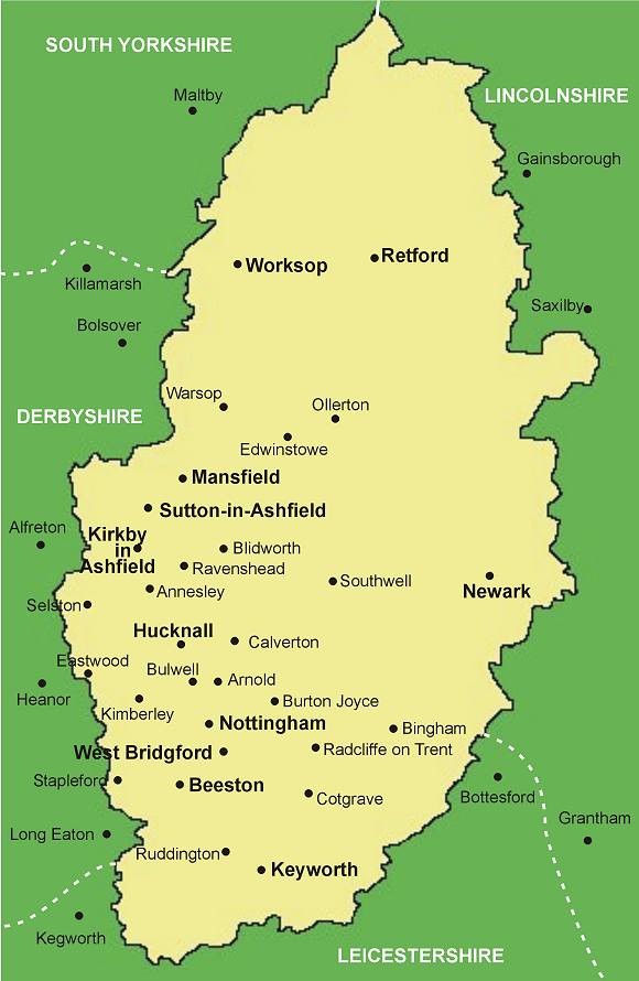 Clickable map of Nottinghamshire