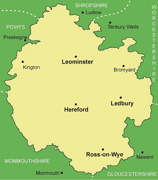 Clickable map of Herefordshire