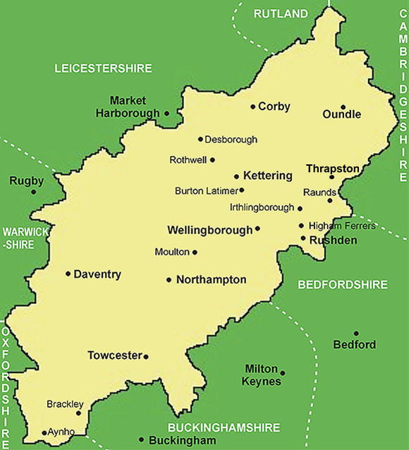 Clickable map of Northamptonshire