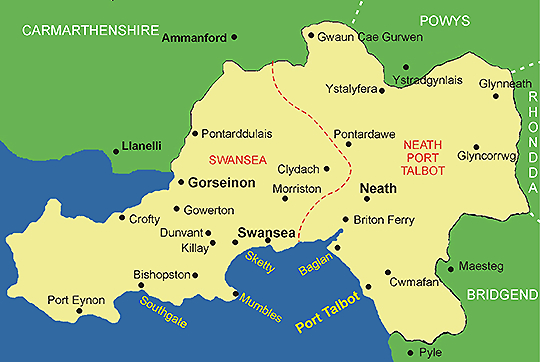 Clickable map of West Glamorgan