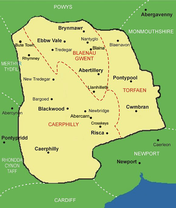 Clickable map of Caerphilly, Blaenau Gwent and Torfaen