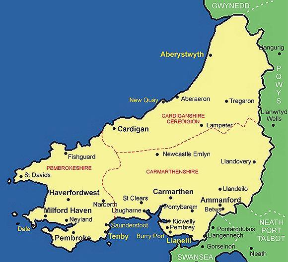Clickable map of Dyfed