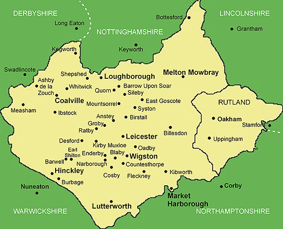 Clickable map of Leicestershire