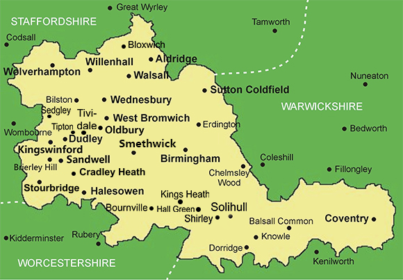 Clickable map of West Midlands