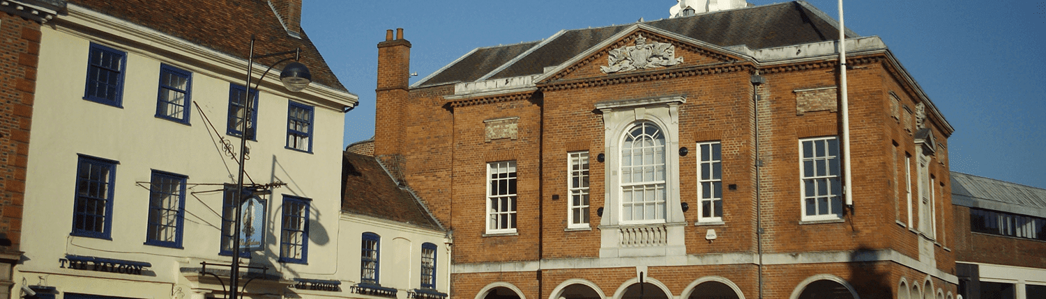 The High Street and Guildhall in High Wycombe