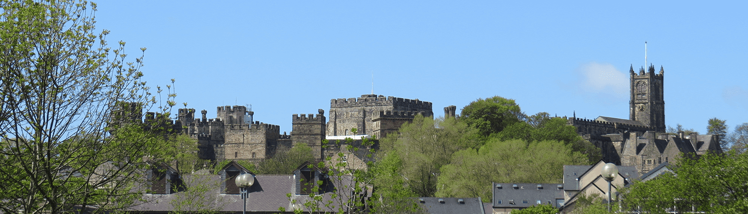 View over Lancaster residential buildings and Lancaster Castle