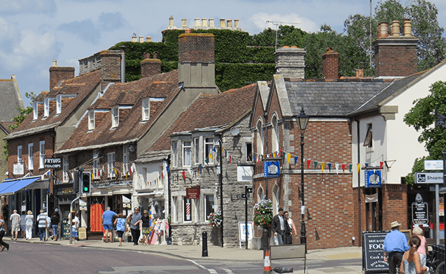 Commercial buildings on a shopping street in Wareham
