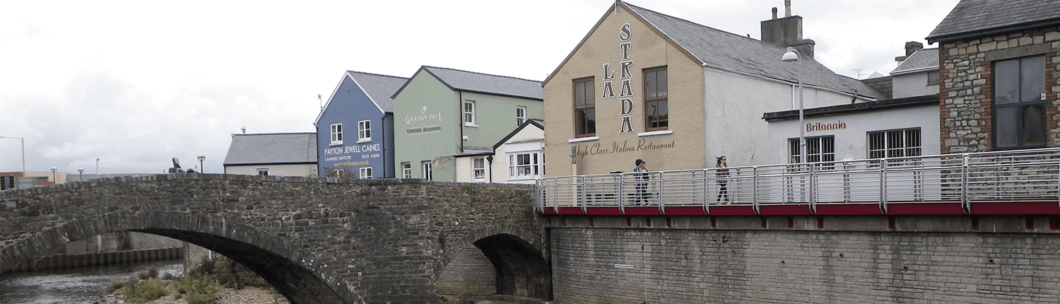 Commercial buildings by the River at Bridgend