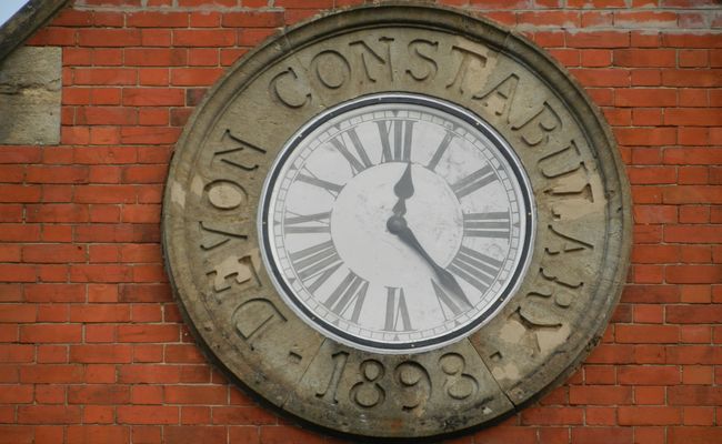 Clock in Cullompton town centre.