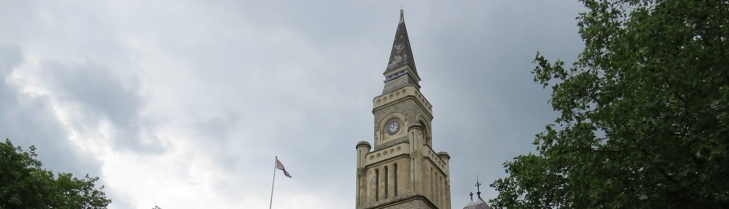 Church spire in Ealing.