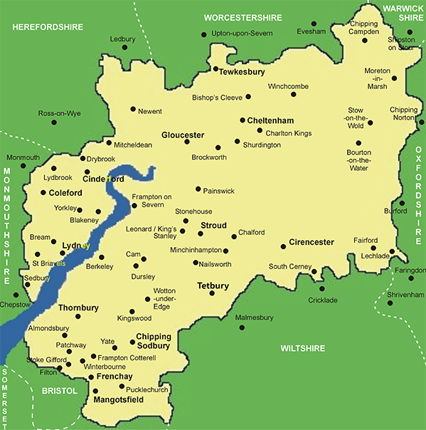 Clickable map of Gloucestershire