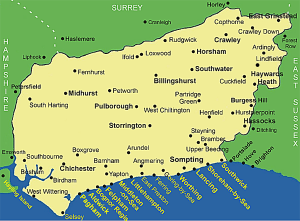 Clickable map of West Sussex