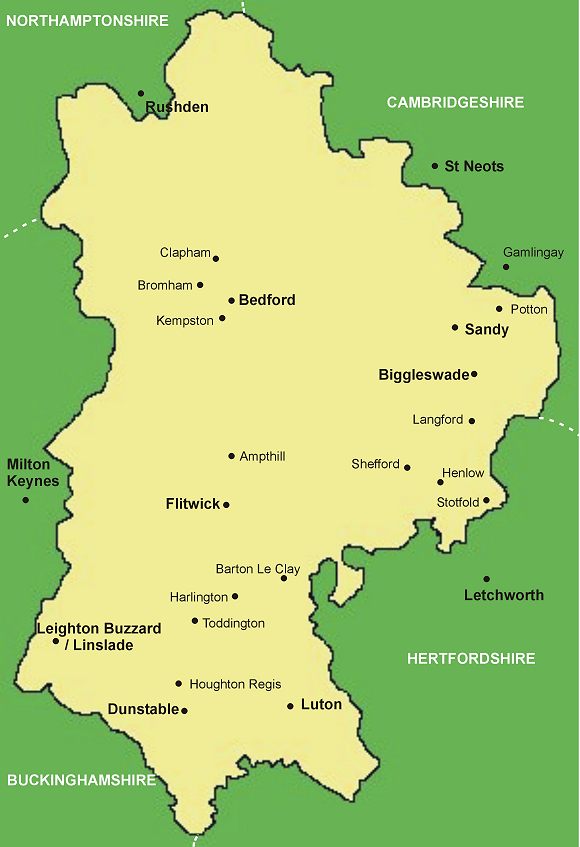 Clickable map of Bedfordshire