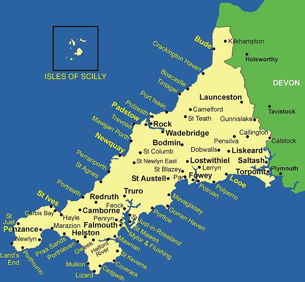 Clickable map of Cornwall