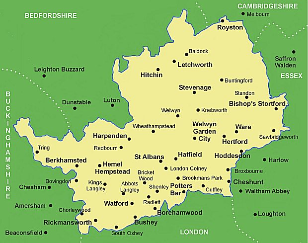 Clickable map of Hertfordshire