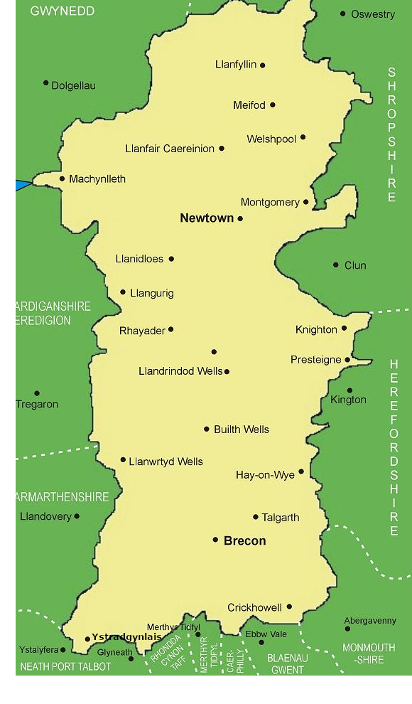 Clickable map of Powys
