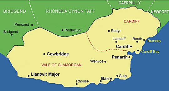 Clickable map of South Glamorgan