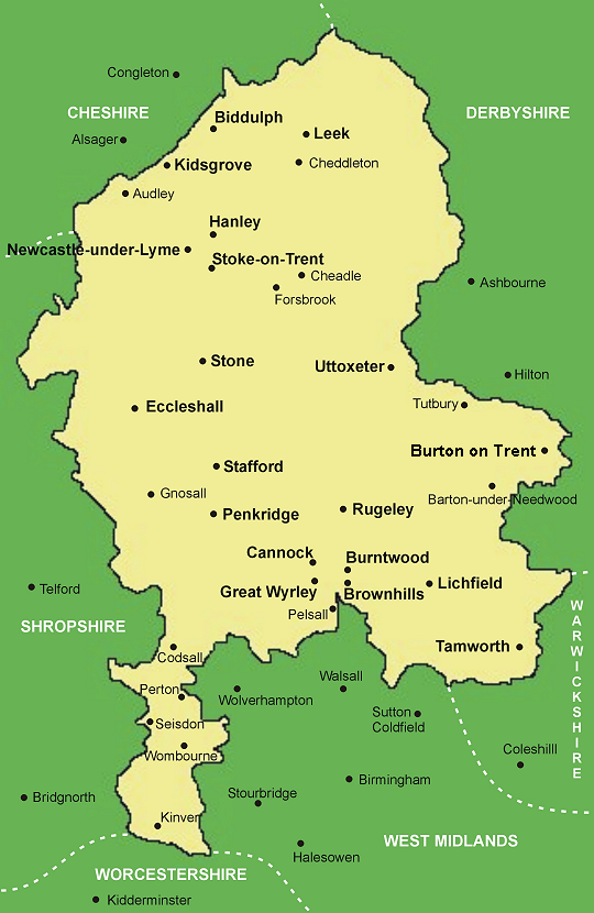 Clickable map of Staffordshire