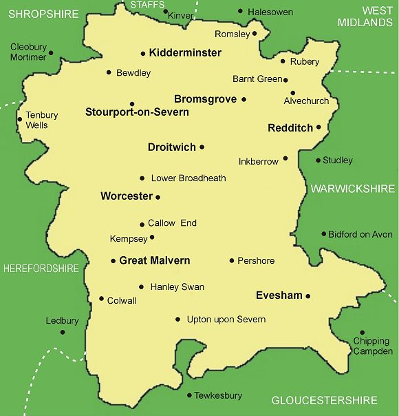 Clickable map of Worcestershire