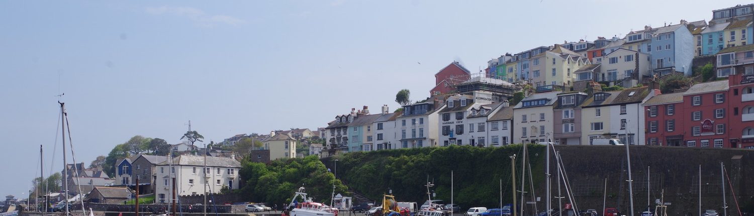 Brixham colourful hillside houses.